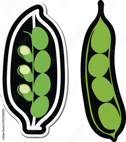  Minimalist frozen edamame pod vector sticker, bold black thick clean outline, pure white background, isolated object