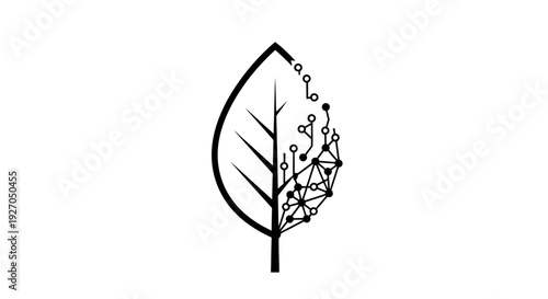 Digital Leaf Icon: Technology Meets Nature, Innovation Concept