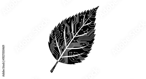 Digital Leaf Silhouette with Circuit Board Pattern