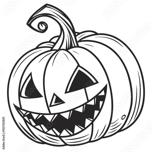 A spooky jack-o'-lantern with a creepy grin and twisted stem