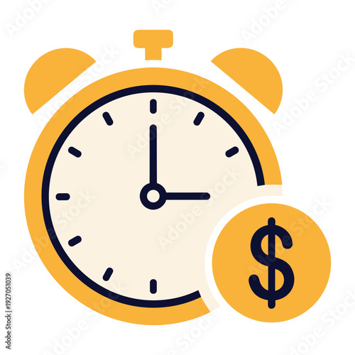 Time is money icon flat vector illustration with alarm clock coin financial productivity business efficiency concept symbol