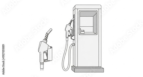 Gas pump station with nozzle and dispenser, fuel service concept.