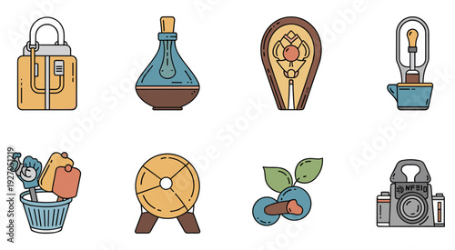 Vintage objects icon set vector everyday and retro illustration collection