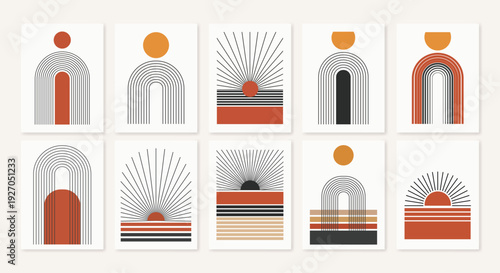Mid Century Modern Abstract Poster Set – Minimalist Bauhaus Geometric Wall Art Prints for Scandinavian Interior Decor