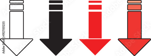 Four downward arrows with varying colors and shading