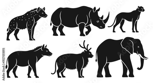 African Wild Animals Silhouettes Collection Vector Icons Set