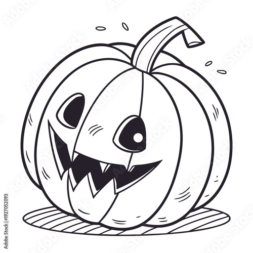 A whimsical cartoon jack-o'-lantern with a mischievous grin and sharp teeth