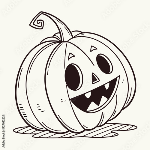 A whimsical cartoon jack-o'-lantern with a mischievous grin and sharp teeth