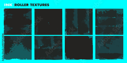 Collection of dark teal textures created with an ink roller