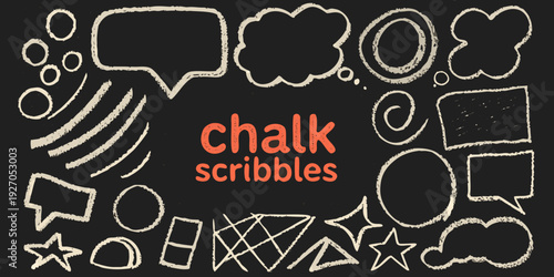 Chalk scribbles and doodles on a black chalkboard background