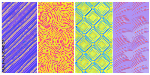 Four vibrant digitally created abstract patterns in vertical arrangement