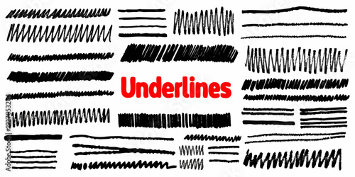 Collection of various black underlines and textured brushstroke designs