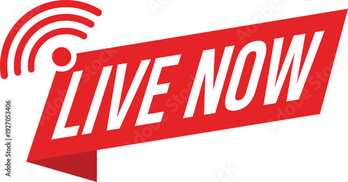 Live Now Red Streaming Banner with WiFi Signal Icon for Broadcast Alert
