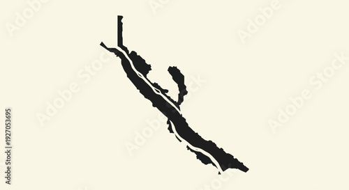 Abstract Black River Shape on Beige Background, Minimalist Design