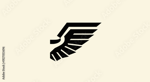 Abstract Black Wing Logo on Cream Background, Minimalist Design