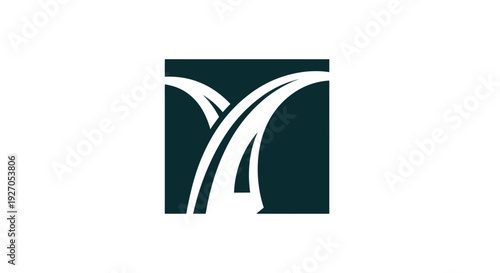 Abstract dark teal square logo with white flowing curves, modern graphic design, minimalist emblem