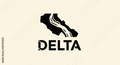 Abstract Delta River Map Logo Icon - Black and White Minimalist Design