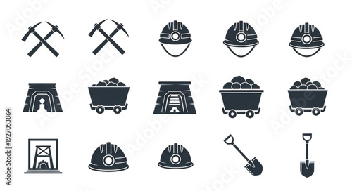 Collection of mining tools and equipment illustrations, perfect for industry-related designs.