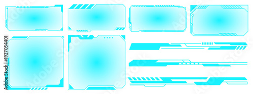 Futuristic sci-fi technology frame and border collection for digital user interfaces, gaming stream overlays, and high-tech presentation slides