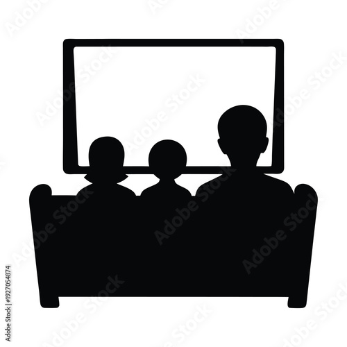 Silhouette of a family sitting on a couch and watching television