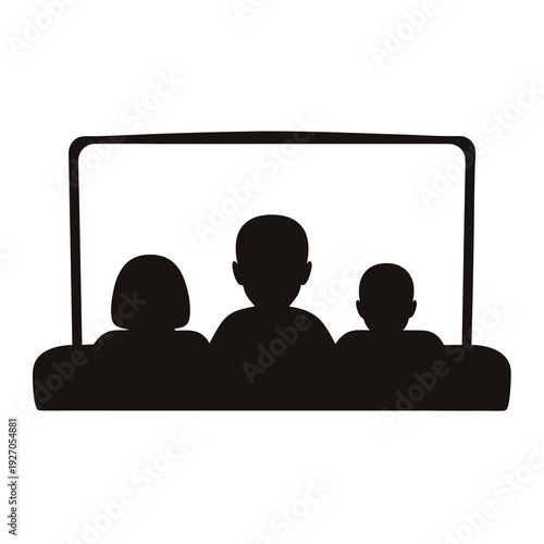 Silhouette of three people watching a screen, possibly a television or movie