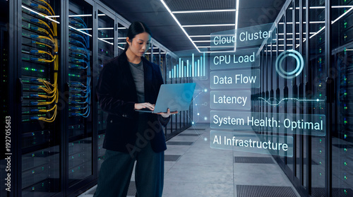 Cloud engineer monitoring AI infrastructure metrics in enterprise data center