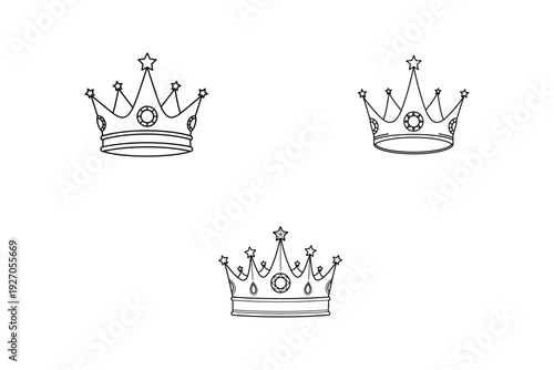 Minimalist Crown Line Art Illustration – Royal King Queen Sketch Set