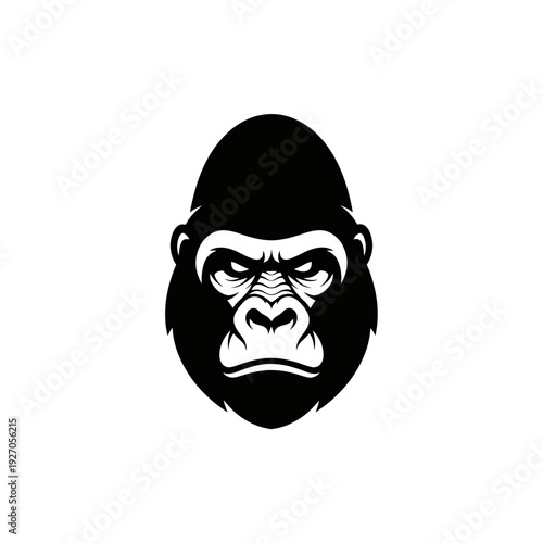 Striking black vector illustration of a powerful gorilla head, ideal for strong brand identity, sports mascots, or any design requiring a formidable animal symbol