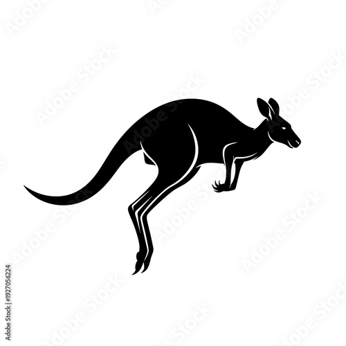 Black vector logo illustration of a powerful kangaroo jumping. Dynamic graphic silhouette capturing the agility of Australian wildlife, perfect for branding and nature designs