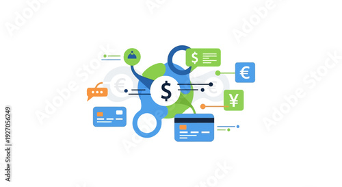 Global Financial Network: Cross-Border Digital Payment, Currency Exchange, and E-commerce Transaction Concept.
