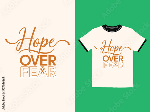 Inspirational typography design with the phrase hope over fear and a ribbon symbol