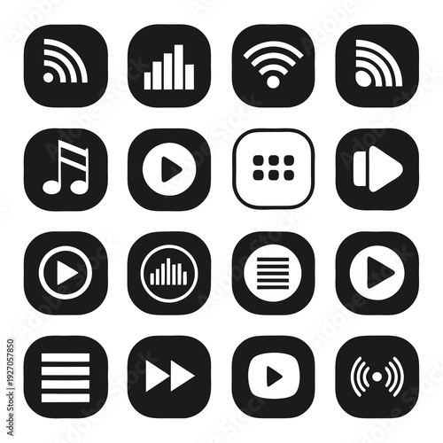Assorted media and connection icons in a grid format