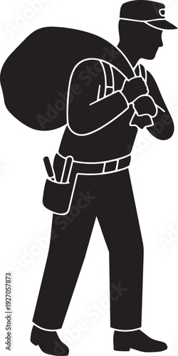 Postal Worker Carrying Mail Sack