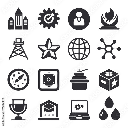 Assorted conceptual icons on white background for designers resource