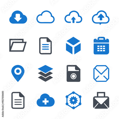 Collection of flat design icons for cloud and web services