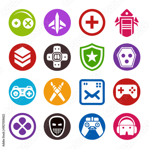 Sixteen stylized icons for apps and game development