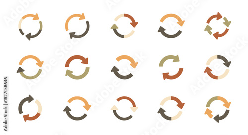 Circular Arrow Icon Set in Earthy Tones for Refresh, Reload, Recycle, and Process Concepts
