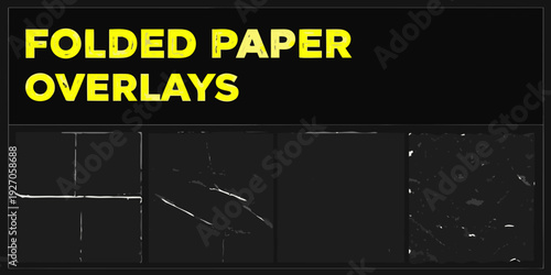 Folded paper overlays with a dark textured background design