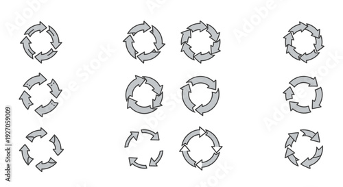 Circular Arrow Icons Set: Refresh, Recycle, and Continuous Process Symbols