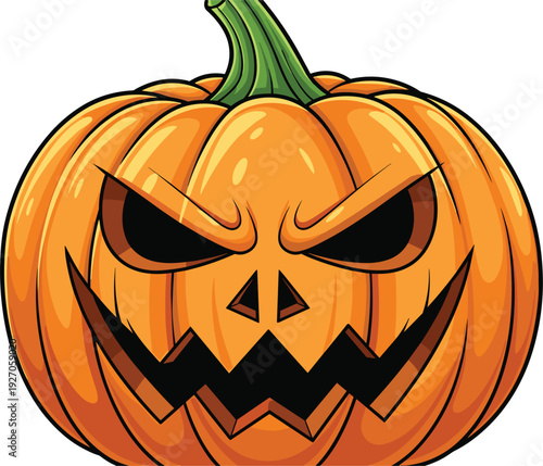 Scary Jack-O'-Lantern Halloween Pumpkin with Evil Face Illustration