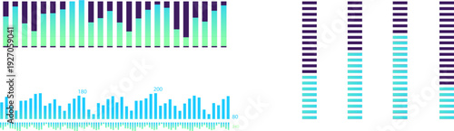  Modern dashboard bar charts and vertical segmented indicators set