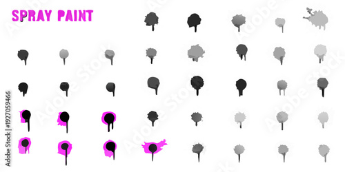 Abstract spray paint design featuring circular and droplet shapes in pink