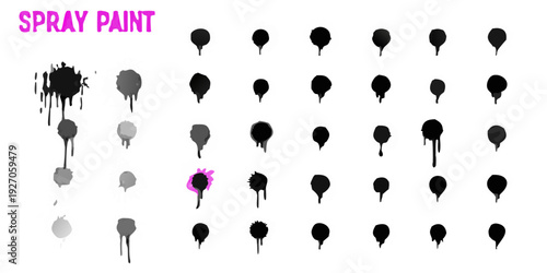 Spray paint text and abstract circular shapes on a black background