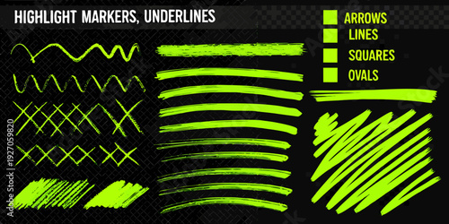 Variety of highlighter markings waves lines squares and arrows