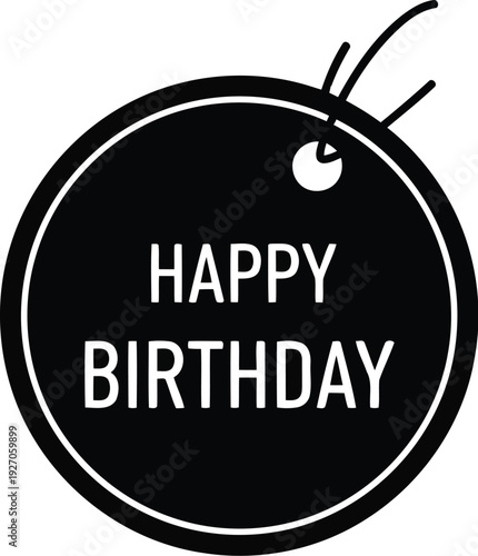Black happy birthday badge for celebration vector illustration