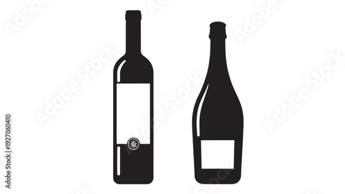 Minimalist Black Vector Silhouette of Two Different Alcohol Bottles Isolated on a White Background
