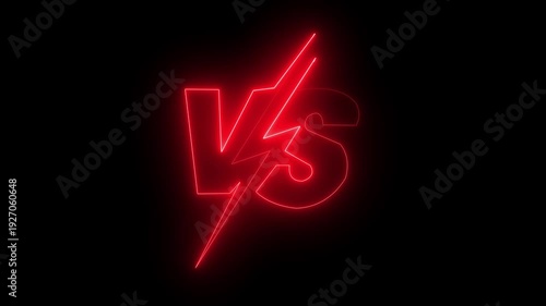 Neon Red V S Symbol with Lightning Bolt on Black Background for Competition Sports Business and Technology Concepts