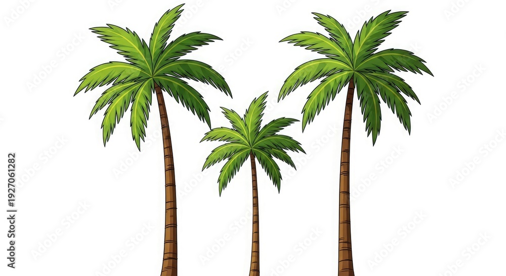 Obraz premium Three palm trees standing tall against a white background