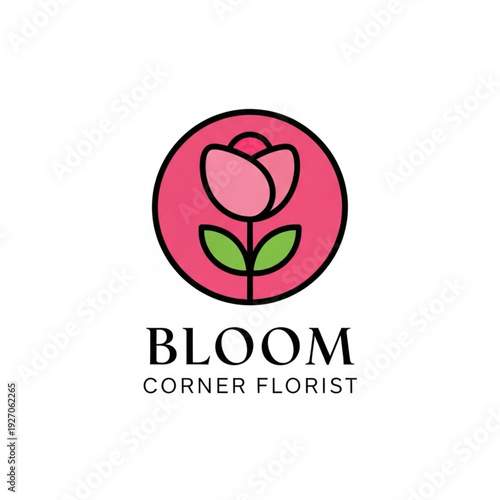 Minimalist pink tulip logo design inside a circle for a florist or flower shop business branding.