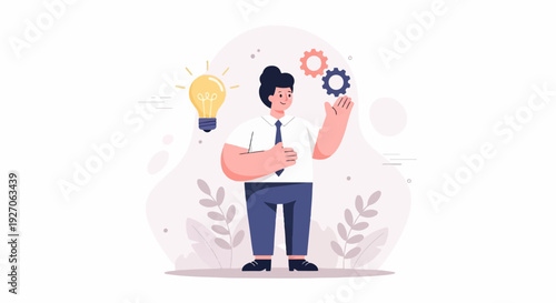 Person with a bright idea and gears, symbolizing creativity and innovation